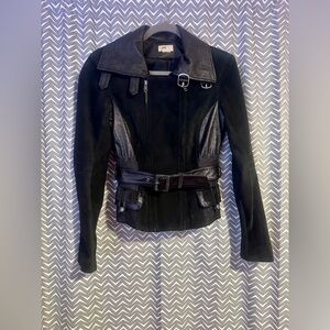 JUNE | Black Suede Leather Moto Jacket, Size S